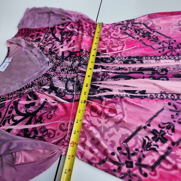 Cato Womens Dye Print Stretch Dress Studded Floral Paisley V-Neck Short Sleeve L - Picture 4 of 15